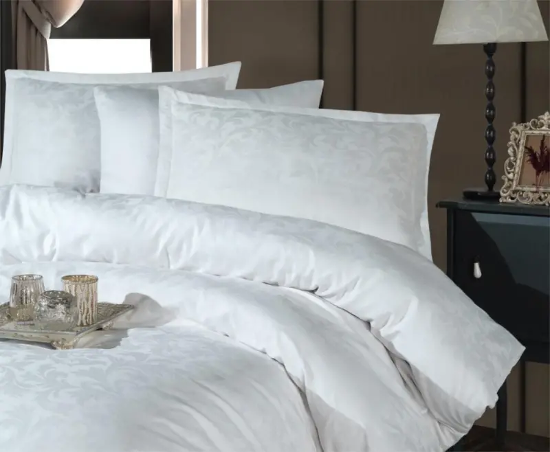 Clasy Exclusive Jacquard Double Cotton Sateen Bedding Set Pavaya v1 White - 2