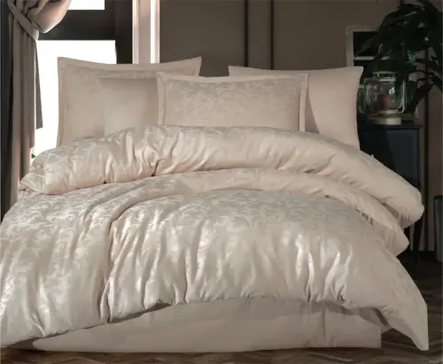 Clasy Exclusive Jacquard Double Cotton Sateen Bedding Set Pavaya v2 Cream - 1
