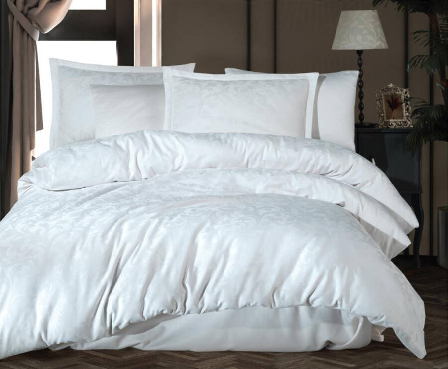 Clasy Exclusive Jacquard Double Cotton Satin Bed Linen Set Pavaya v1 White - 1