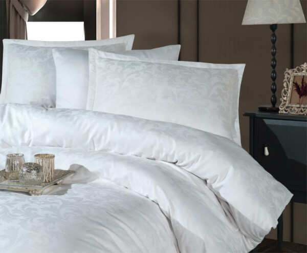 Clasy Exclusive Jacquard Double Cotton Satin Bed Linen Set Pavaya v1 White - 3