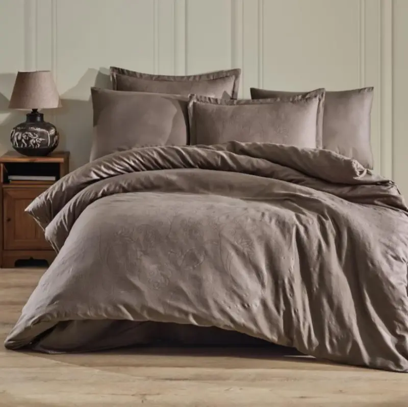 Clasy Exclusive Jacquard Double Cotton Satin Bedding Set Sadra V1 Coffee - 1