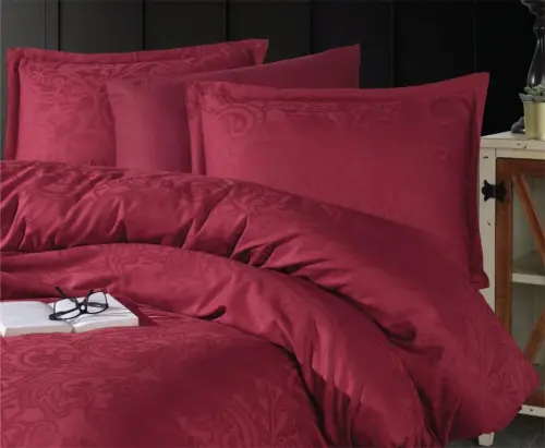 Clasy Exclusive Jacquard Double Size Cotton Sateen Duvet Cover Set Hemera v2 Burgundy - NEVRESIMDUNYASI (1)