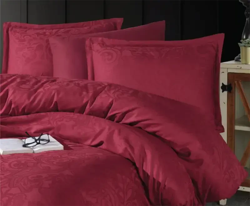 Clasy Exclusive Jacquard Double Size Cotton Sateen Duvet Cover Set Hemera v2 Burgundy - 2