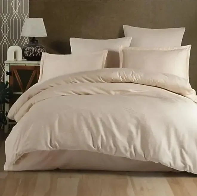 Clasy Exclusive Jacquard Double Size Cotton Sateen Duvet Cover Set Mandarin V1 Beige - 1