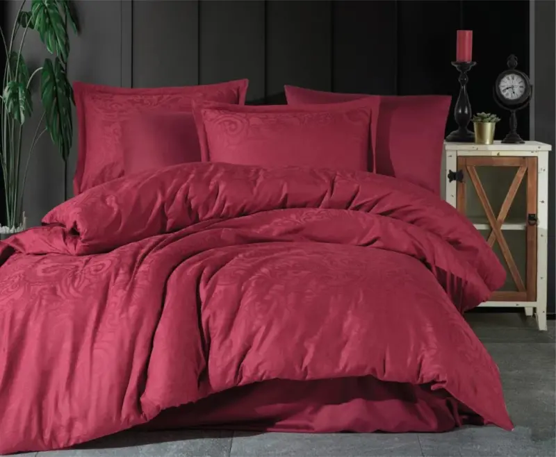 Clasy Exclusive Jakarli Chift Kishilik Paxta Satin Nevresim Takimi Hemera v2 Bordo - 1