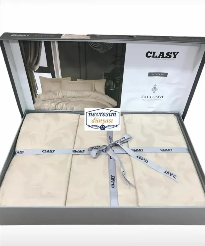 Clasy Exclusive Jakarlı Çift Kişilik Pamuk Saten Nevresim Takımı Pavaya v2 Krem - 3