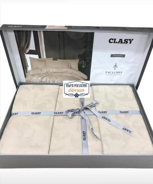 Clasy Exclusive Jakarlı Çift Kişilik Pamuk Saten Nevresim Takımı Pavaya v2 Krem - 4