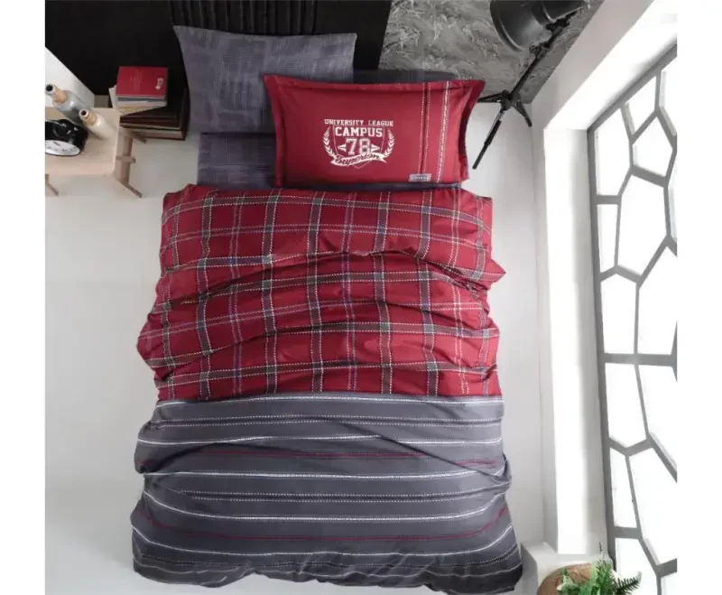 Clasy Genç Ranforce Single Duvet Cover Set Campus v1 Burgundy - 1