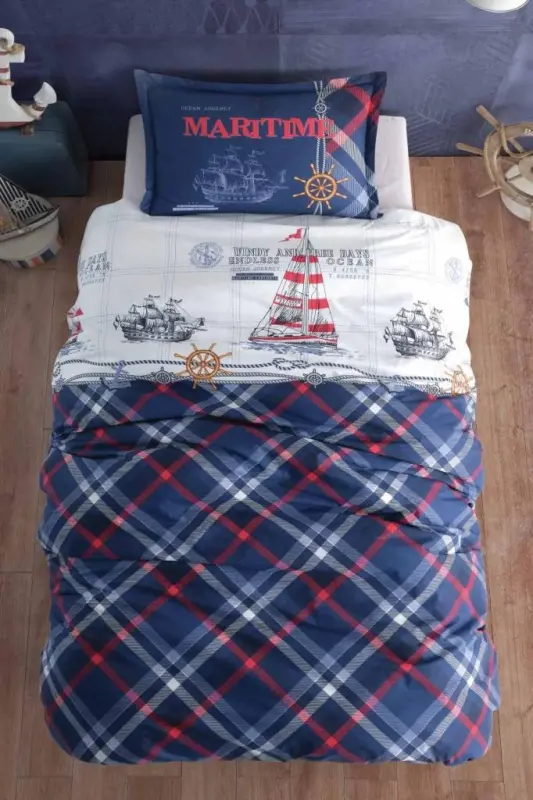 Clasy Genç Ranforce Single Duvet Cover Set Maritime Navy Blue - 1