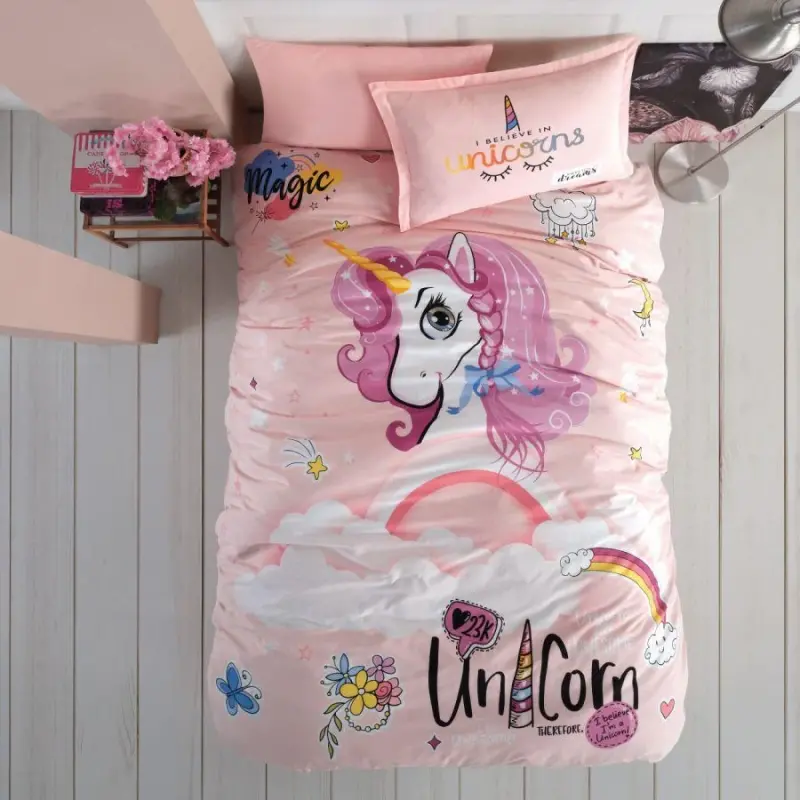 Clasy Genç Ranforce Single Duvet Cover Set Pink Dreams Powder - 3