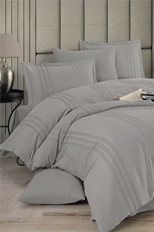 Clasy Melkor Queen Size Ranforce Bed Linen Set V3 Gray - NEVRESIMDUNYASI