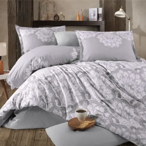 Clasy Ranforce Bed Linen Set Double Tabula V1 Grey - NEVRESIMDUNYASI (1)