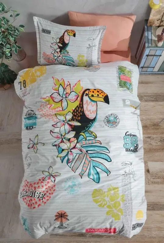 Clasy Ranforce Bed Linen Set Single Paradise V1 Salmon - 1