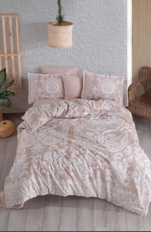 Clasy Ranforce Bedding Set Double Ventana V1 Beige - NEVRESIMDUNYASI