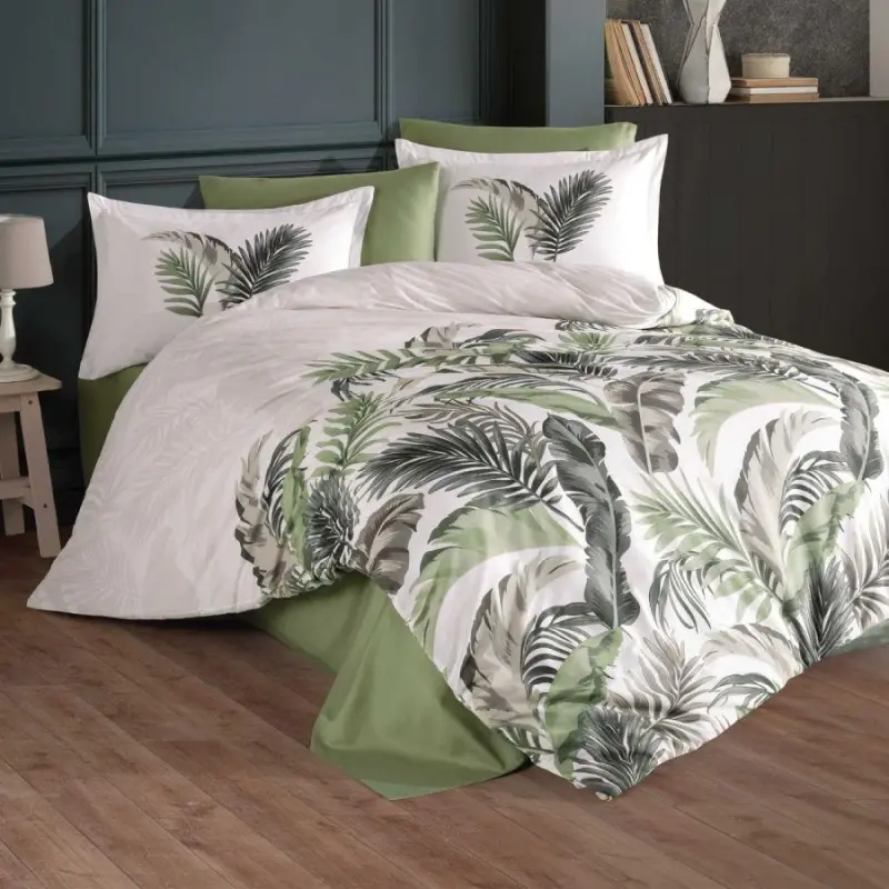 Clasy Ranforce Double Bed Duvet Cover Set Hena v2 Green - NEVRESIMDUNYASI