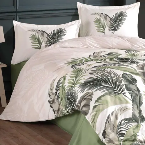 Clasy Ranforce Double Bed Duvet Cover Set Hena v2 Green - NEVRESIMDUNYASI (1)