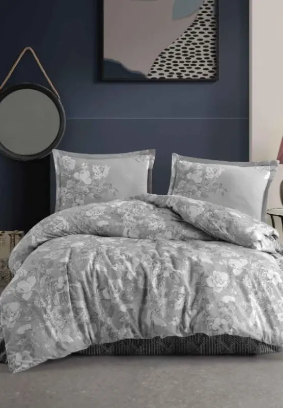 Clasy Ranforce Double Bed Linen Set Destin V1 Gray - NEVRESIMDUNYASI