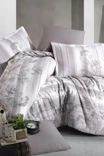 Clasy Ranforce Double Bed Linen Set Simle v1 Grey - NEVRESIMDUNYASI (1)