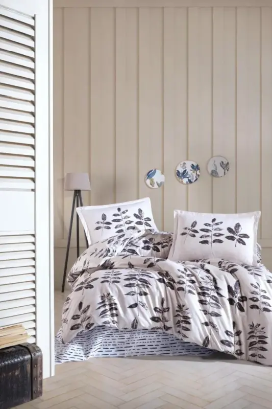 Clasy Ranforce Double Bedding Set Hafsa V1 Anthracite - NEVRESIMDUNYASI