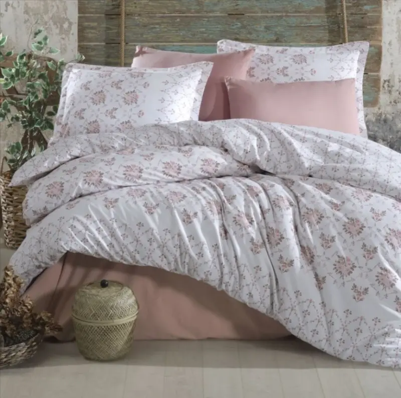 Clasy Ranforce Duvet Cover Set Double Krista V1 Powder - NEVRESIMDUNYASI