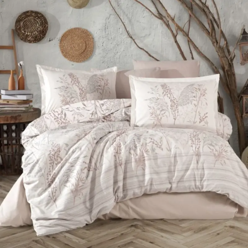 Clasy Ranforce Duvet Cover Set Double Size Betina V1 Stone - NEVRESIMDUNYASI