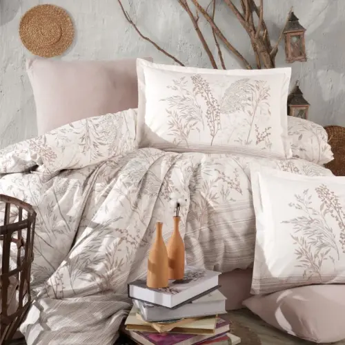 Clasy Ranforce Duvet Cover Set Double Size Betina V1 Stone - NEVRESIMDUNYASI (1)