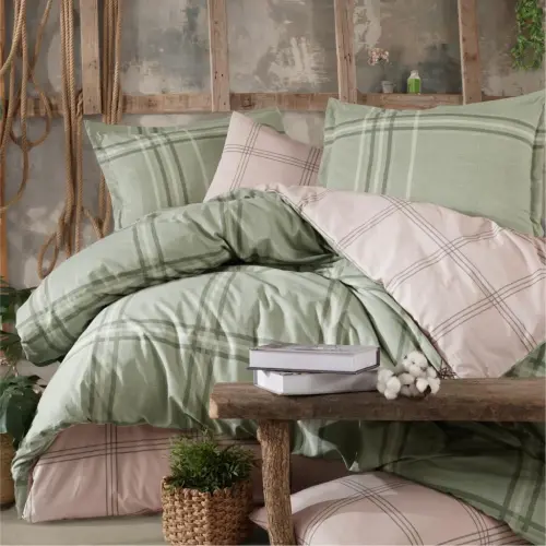 Clasy Ranforce Duvet Cover Set Double Size Capella V1 Green - Modazone (1)