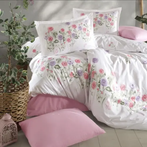 Clasy Ranforce Duvet Cover Set Double Size Helenka V1 Pink - NEVRESIMDUNYASI (1)