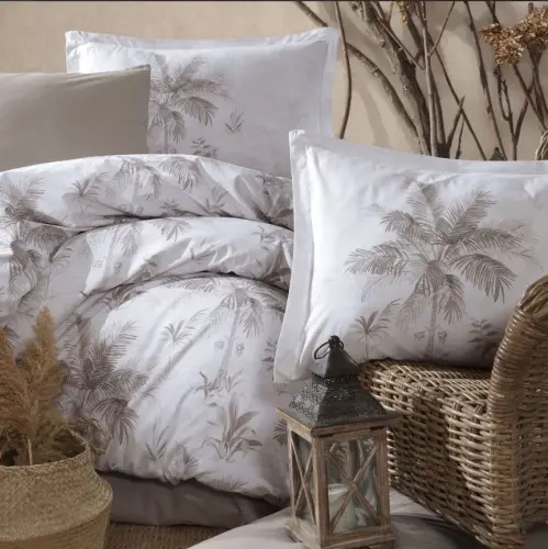 Clasy Ranforce Duvet Cover Set Double Size Loretto V1 Beige - NEVRESIMDUNYASI (1)