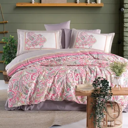 Clasy Ranforce Duvet Cover Set Double Size Luga V1 Pink - 1