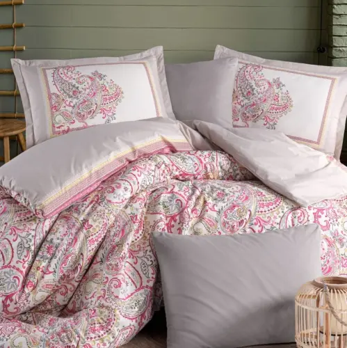 Clasy Ranforce Duvet Cover Set Double Size Luga V1 Pink - 3