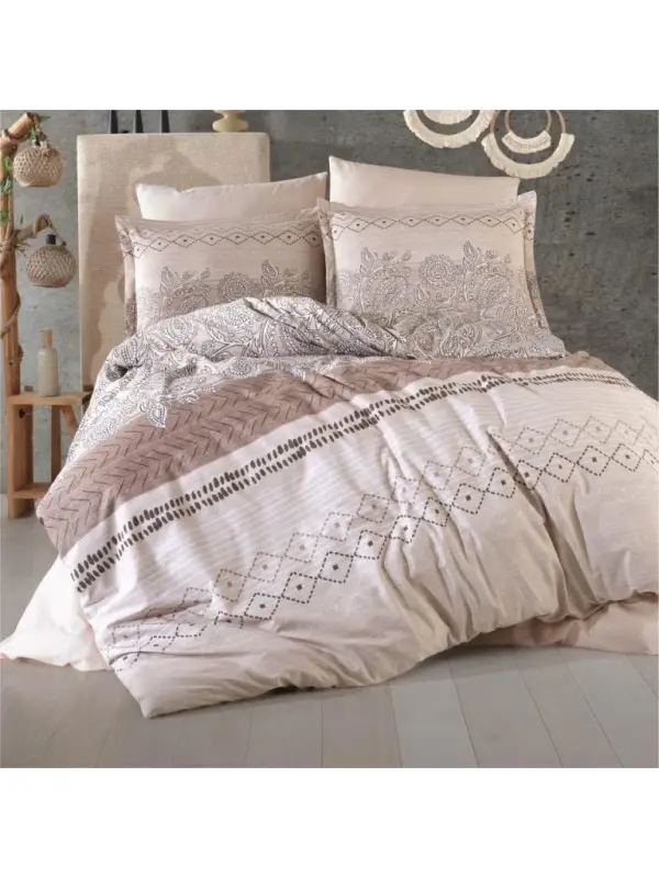 Clasy Ranforce Duvet Cover Set Double Size Mahfer v1 Beige - 1