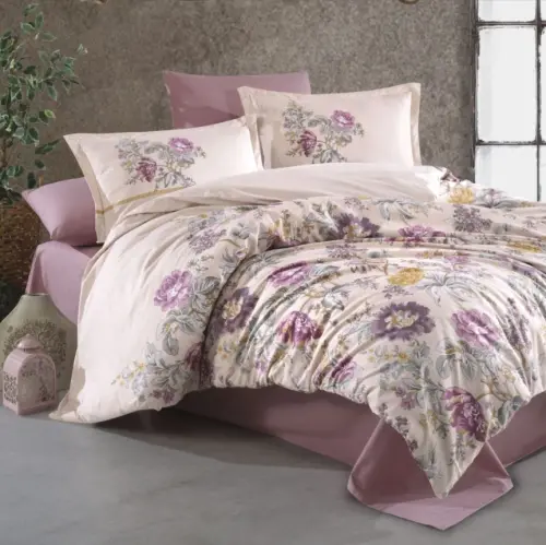 Clasy Ranforce Duvet Cover Set Double Size Mirante V1 Pink - NEVRESIMDUNYASI (1)
