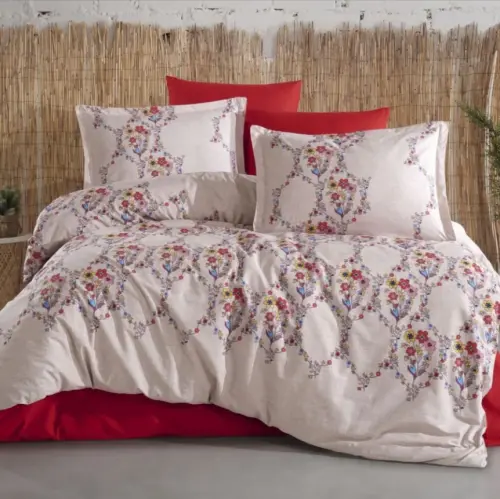 Clasy Ranforce Duvet Cover Set Double Size Navas V1 Red - 1