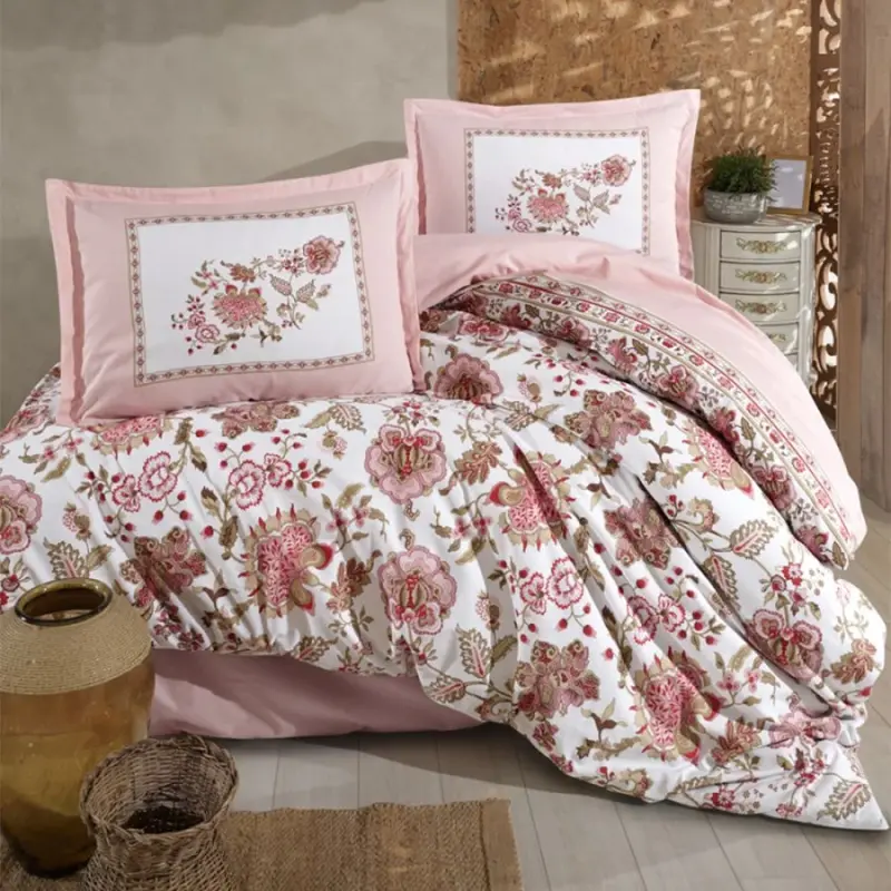 Clasy Ranforce Duvet Cover Set Double Size Omeya V1 Powder - NEVRESIMDUNYASI