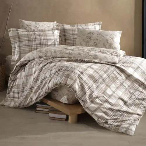 Clasy Ranforce Duvet Cover Set Double Size Ravel V1 Beige - 1