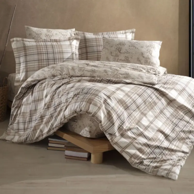 Clasy Ranforce Duvet Cover Set Double Size Ravel V1 Beige - 1