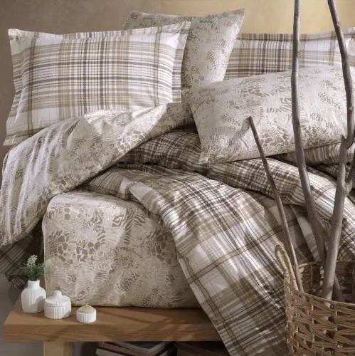 Clasy Ranforce Duvet Cover Set Double Size Ravel V1 Beige - NEVRESIMDUNYASI (1)