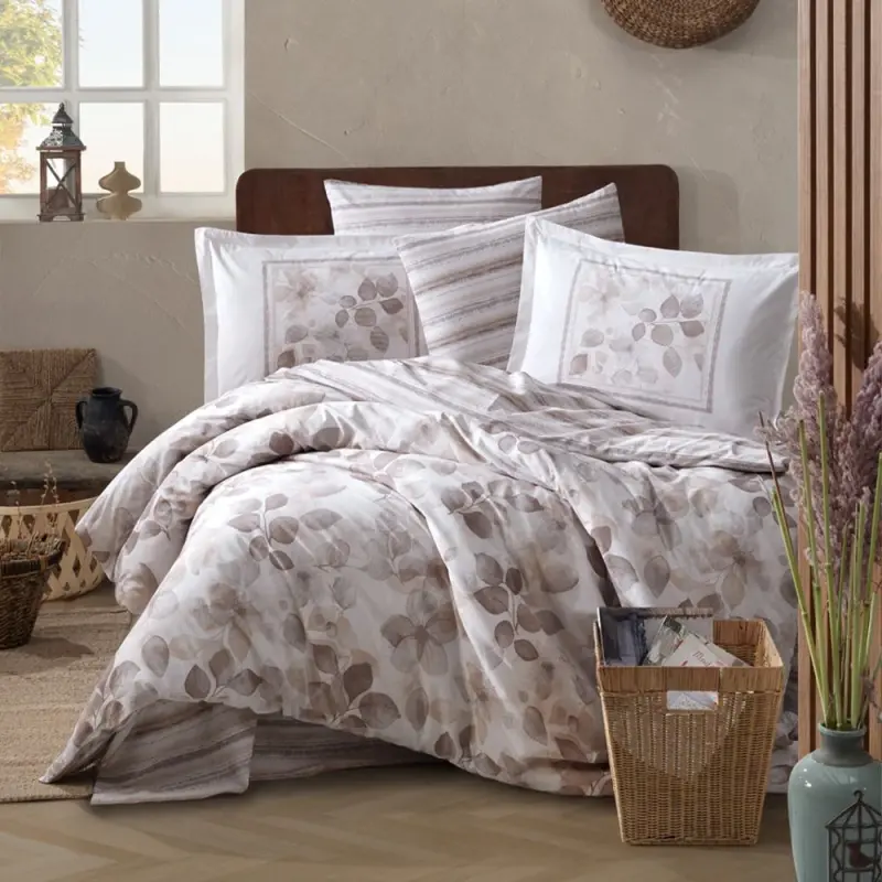 Clasy Ranforce Duvet Cover Set Double Size Semeran V1 Beige - 2