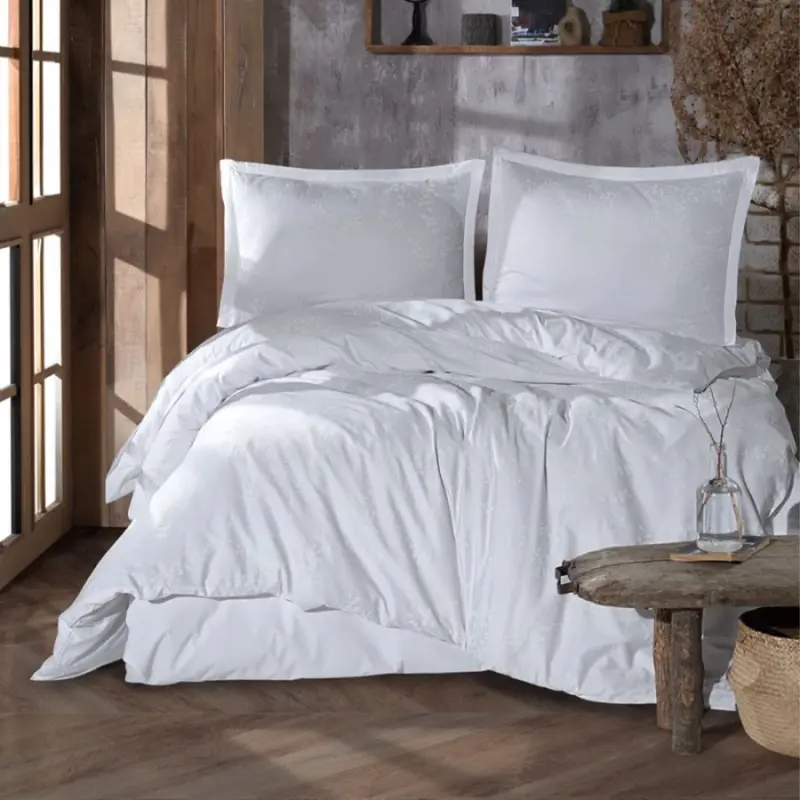 Clasy Ranforce Duvet Cover Set Double Size Velvet V1 White - NEVRESIMDUNYASI