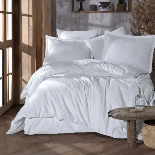 Clasy Ranforce Duvet Cover Set Double Size Velvet V1 White - NEVRESIMDUNYASI (1)