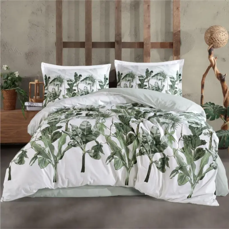 Clasy Ranforce Duvet Cover Set Double Versailles V1 Sage - NEVRESIMDUNYASI