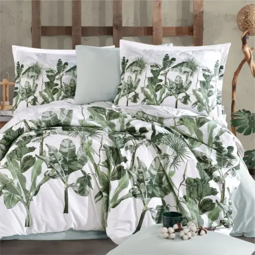 Clasy Ranforce Duvet Cover Set Double Versailles V1 Sage - NEVRESIMDUNYASI (1)