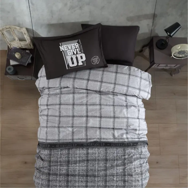 Clasy Ranforce Duvet Cover Set Single Size Give Up Anthracite - 1