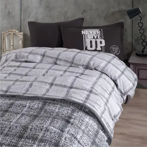 Clasy Ranforce Duvet Cover Set Single Size Give Up Anthracite - Modazone (1)
