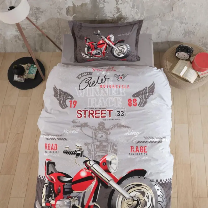 Clasy Ranforce Duvet Cover Set Single Street King v1 Gray - NEVRESIMDUNYASI