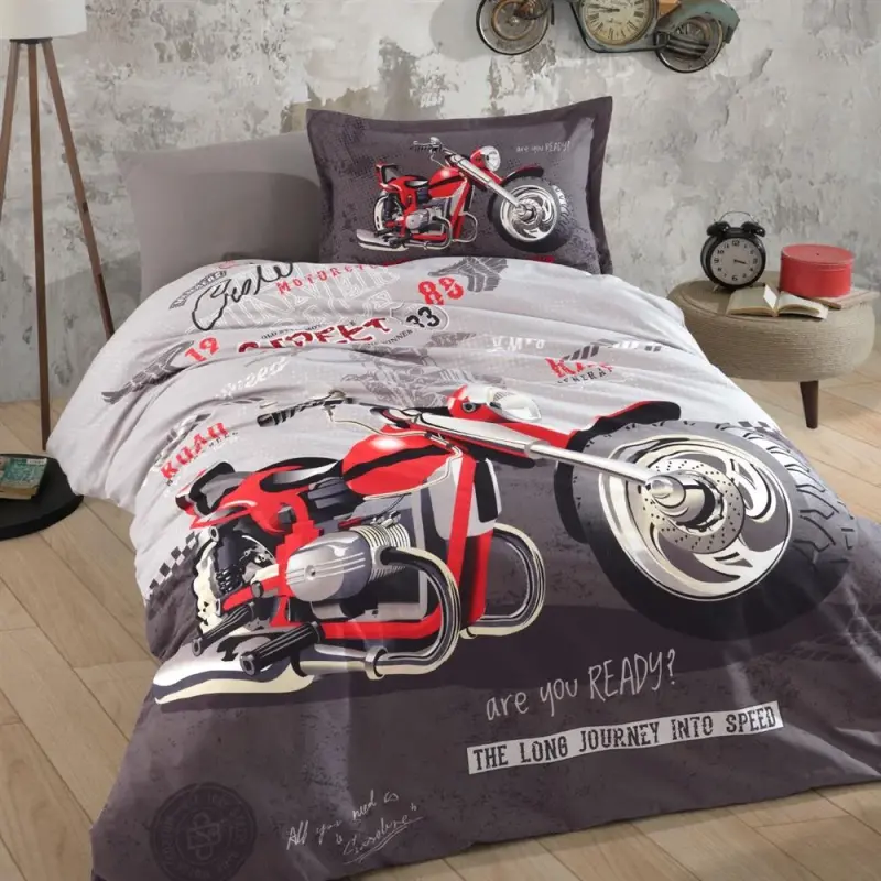 Clasy Ranforce Duvet Cover Set Single Street King v1 Gray - 2