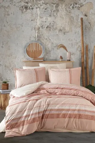 Clasy Ranforce Nevresim Takımı Çift Kişilik Latrina V1 Somon - 1