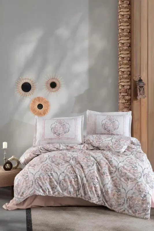 Clasy Ranforce Постельное белье Двуспальное Hezen V1 Бежевый - NEVRESIMDUNYASI