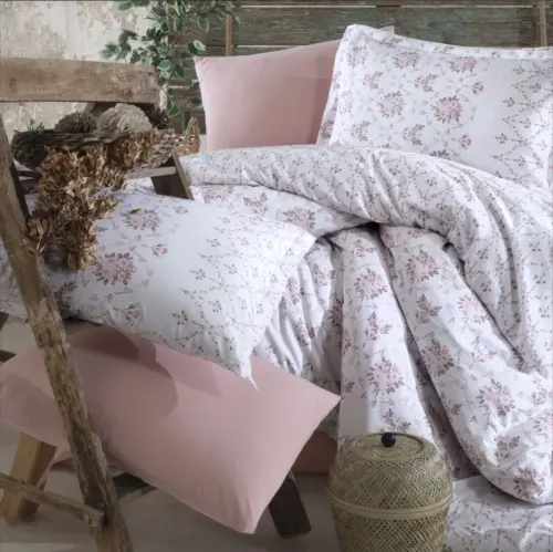 Clasy Ranforce Постельное Белье Двуспальный Krista V1 Пудра - NEVRESIMDUNYASI (1)